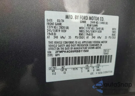 2024 Ford Edge Se z USA, uszkodzony, nr VIN 2FMPK4G99RBB11500